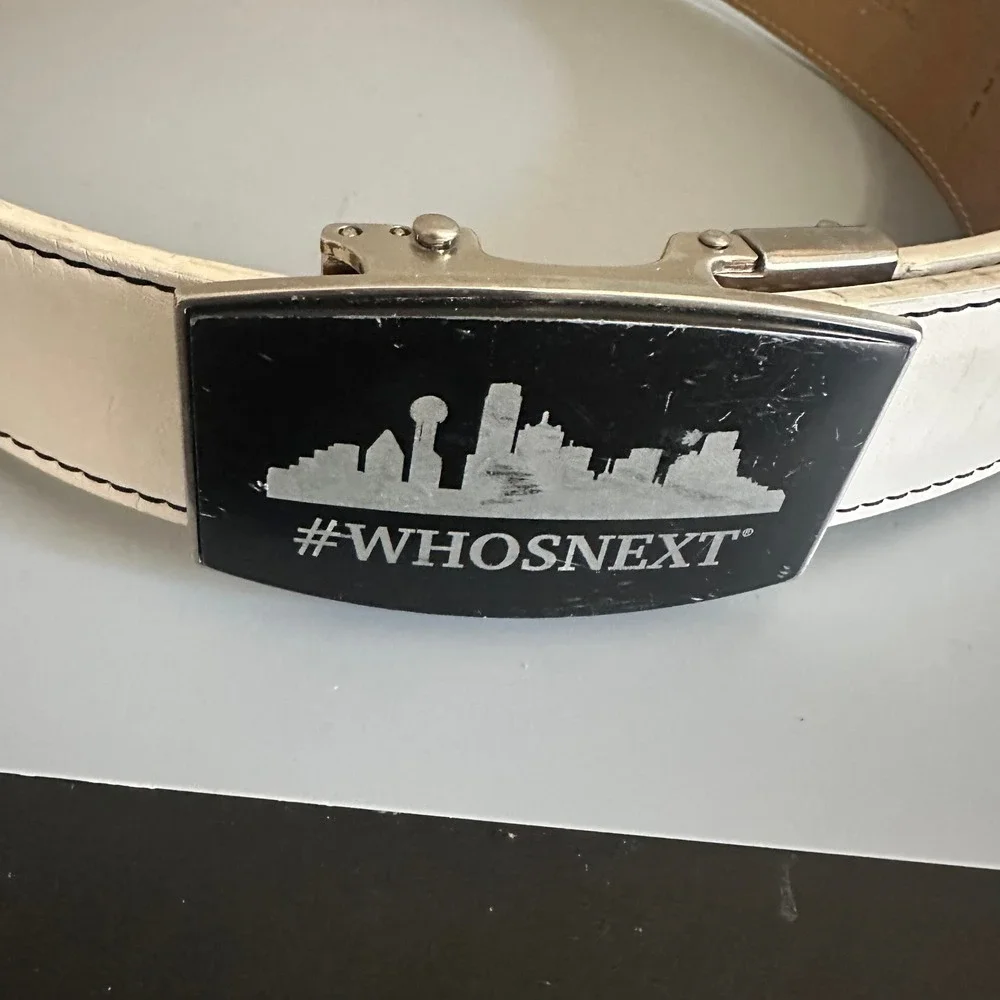 Nexbelt Mens White Leather Ratchet Belt #WHOSNEXT Skyline Buckle Adjustable